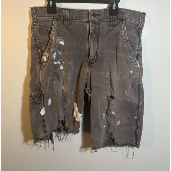 Carhartt Relaxed Fit Canvas Work Shorts 31×32 with Paint Splatter & Distressed - Picture 1 of 5